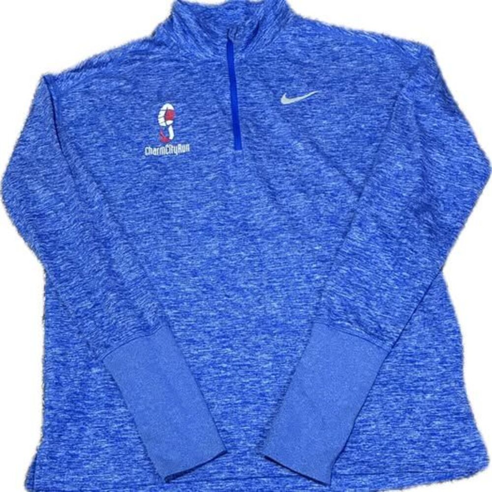 Nike Charm City Run 1/4 Zip Pullover Blue Heathered Running Shirt MD Crab Size S